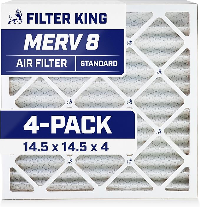 Filter King 14.5x14.5x4 Air Filter | 4-PACK | MERV 8 HVAC Pleated A/C Furnace Filters | MADE IN USA | Actual Size: 14.5 x 14.5 x 3.75"