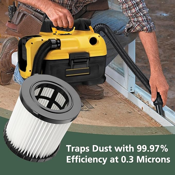 DCV581H DCV580H Vacuum Filter for DEWALT 20V MAX Shop Vac Cleaner Cordless and Corded Portable 2 Gallon Wet Dry Vacuum, Washable and Reusable Hepa Replacement Filter, 1 Pack