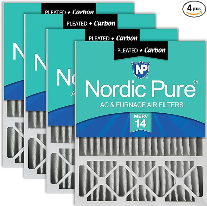 Nordic Pure 20x25x5 (Actual Size: 19 3/4 x 24 3/4 x 4 3/8) Lennox X6673 X6675 Replacement AC Filter MERV 14 + Carbon 4 Pack