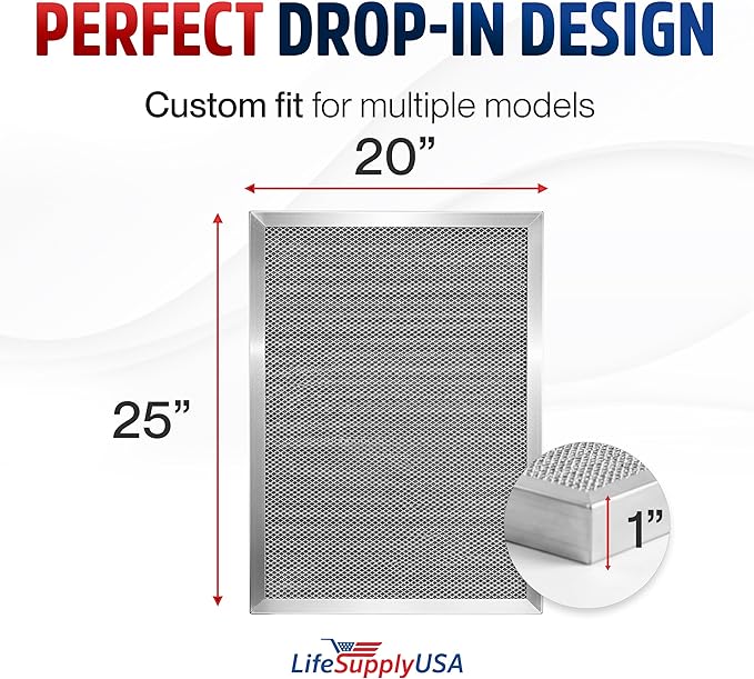 20x25x1 Electrostatic Air Filter, MERV 8, Washable, Reusable Furnace AC/HVAC Filter, Energy Saving, Easy to Clean, Long-Lasting by LifeSupplyUSA