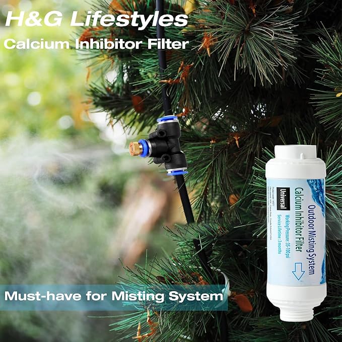 H&G lifestyles Misting System Calcium Inhibitor Filter for Patio Misters Inline Water Filter Effectively Reduce Hard Water Spots, Soften Water, Upgraded Formula