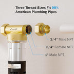 Frizzlife 40&100 Micron Spin Down Sediment Filter with Built-in Scraper, Reusable Whole House Pre-Filter for City/Well Water, Washing Machine, Flushable Filtration, 1"&3/4" NPT, BPA Free, JB40-100