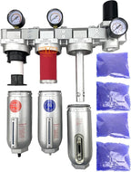 3/4" NPT SUPER DUTY Industrial Grade 4 Stages Filter Coalescing Desiccant Dryer Regulator System For Compressed Air Lines, Metal Bowls, Great For Paint Spray And Plasma Cutter (AUTO DRAIN)