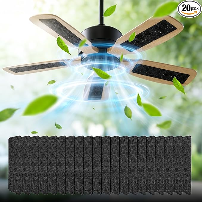 20pcs Coconut Carbon Ceiling Fan Filters for Blades, Easy-Stick Strong Fixity Activated Filter Pad for Ceiling Fan, Universal Fit Carbon Fan Blade Filters for Cleaner Air, Black