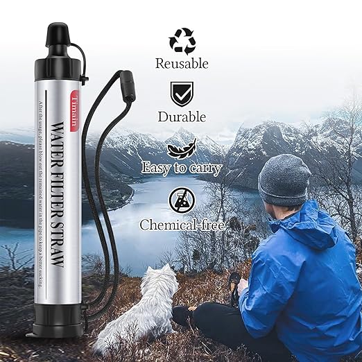 2 Pack Timain 4-Stage Filtration,High Flow Rate Water Filter Straw,Water Purifier Survival for Emergency Kits,Travel,Camping, Hiking,Fishing,Hunting (2)