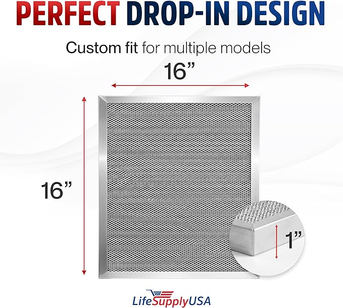 16x16x1 Electrostatic Air Filter, MERV 8, Washable, Reusable Furnace AC/HVAC Filter, Energy Saving, Easy to Clean, Long-Lasting by LifeSupplyUSA