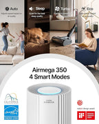 COWAY Air Purifier for Large Room Whole Home Up to 2,640 ft², HEPA Filter for Smoke, Allergen, Pet Dander, Odor, PM 10 AQI, Turbo Eco Mode, Timer, Energy Star, 3yr Warranty, Airmega 350 Beige