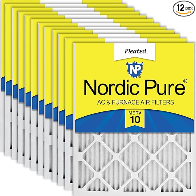 Nordic Pure 16x16x1 (Actual Size: 15 3/4 x 15 3/4 x 3/4) Pleated MERV 10 Air Filters 12 Pack
