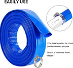 1-1/2" (Flat 2.6’’ width) x 50 FT Pool Backwash Hose, Blue Heavy Duty Reinforced PVC Lay Flat Water Discharge Hose for Swimming Pool Filter Pump,with 2 Clamp