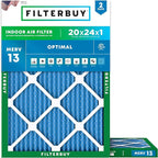 Filterbuy 20x24x1 Air Filter MERV 13 Optimal Smoke & Allergy Defense (2-Pack), Electrostatic Pleated HVAC AC Furnace Filters Replacement, Made in USA (Actual Size: 19.38 x 23.38 x 0.75)