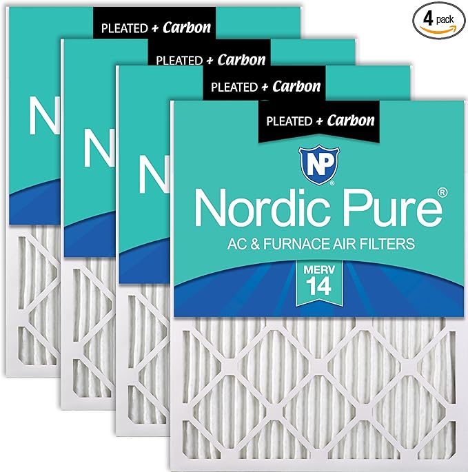 Nordic Pure 16x20x1 (Actual Size: 15 1/2 x 19 1/2 x 3/4) Pleated Air Filters MERV 14 Plus Carbon 4 Pack