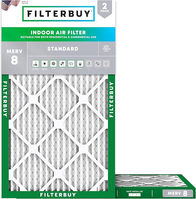 Filterbuy 13x24x1 Air Filter MERV 8 Essential Dust & Allergy Defense (2-Pack), Electrostatic Pleated HVAC AC Furnace Filters Replacement, Made in USA (Actual Size: 13.00 x 24.00 x 0.75)