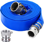 DAVCO 2" ID × 50 ft PVC Lay Flat Discharge Hose, Heavy Duty Reinforced Blue Pool Backwash Hoses For Swimming Drain Pools, with Aluminum Camlock C and E Fittings, Cam Lock Fitting Type A included