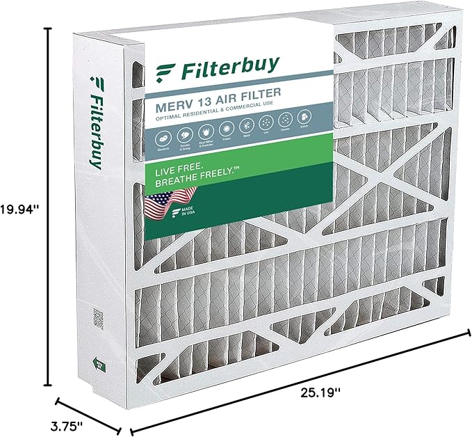 Filterbuy 20x25.25x3.5 Air Filter MERV 13 Optimal Smoke & Allergy Defense (1-Pack), Pleated HVAC AC Furnace Filters for AprilAire Space-Gard 102 & 2120 (Actual Size: 19.94 x 25.38 x 3.75)