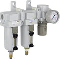PneumaticPlus SAU450-N04DG-MEP Three Stage Air Drying System 0.1 Micron Coalescing Air Filter, 0.01 Micron Coalescing Air Filter, Air Pressure Regulator 1/2" NPT-Metal Bowl, Auto Drain, Bracket, Gauge