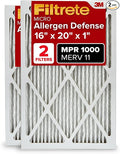 Filtrete 16x20x1 AC Furnace Air Filter, MERV 11, MPR 1000, Micro Allergen Defense, 3-Month Pleated 1-Inch Electrostatic Air Cleaning Filter, 2 Pack (Actual Size 15.719 x 19.719 x 0.84 in)