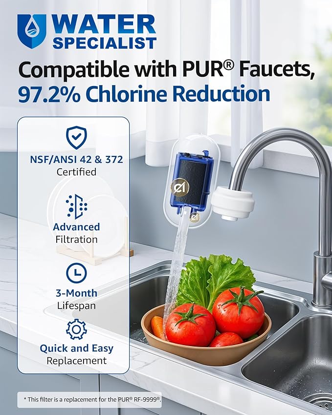 Waterspecialist NSF Certified Filter, Replacement for Pur® Water Filter Faucet , Pur® RF-9999®, Compatible with All Pur® Faucet Mount Filtration Systems (Pack of 3), Model No.: WS708A