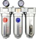 3/4" NPT SUPER DUTY Industrial Grade 3 Stages Filter Coalescing Desiccant Dryer System For Compressed Air Lines, Metal Bowls, Great For Paint Spray And Plasma Cutter (MANUAL DRAIN)