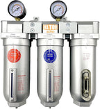 3/4" NPT SUPER DUTY Industrial Grade 3 Stages Filter Coalescing Desiccant Dryer System For Compressed Air Lines, Metal Bowls, Great For Paint Spray And Plasma Cutter (MANUAL DRAIN)