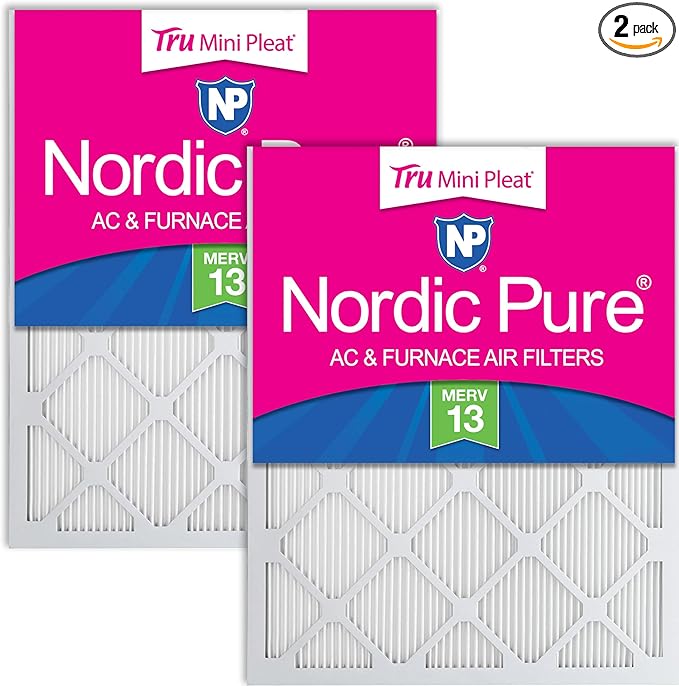 Nordic Pure 16x20x1 (Actual Size: 15 1/2 x 19 1/2 x 3/4) Tru Mini Pleat MERV 13 AC Furnace Air Filters – 2.5X More Media for Longer-Lasting, High-Efficiency Filtration - 2 Pack