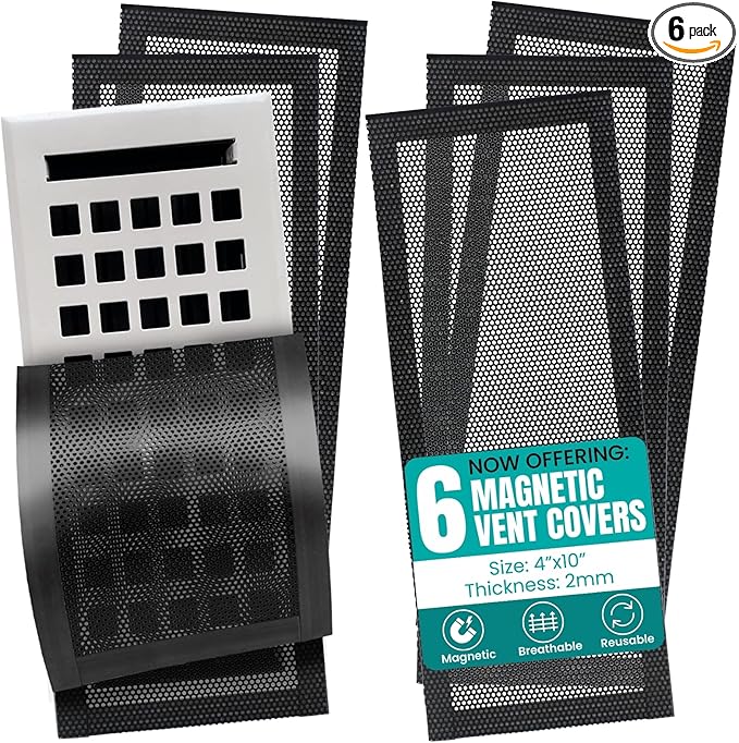 Efforest Floor Vent Covers Magnetic - 6 Pack Air Vent Filters Mesh Screen Dust Filter Vent Register Deflectors for Home HVAC AC Grilles & RV Vents - Strong Hold Washable (4x10 inch)