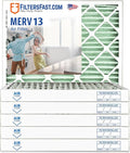 Filters Fast 24x24x2 Pleated Air Filter Merv 13, 2 inch AC Furnace Air Filters, Made in the USA, Actual Size23.375x23.375x1.75, 6 Pack