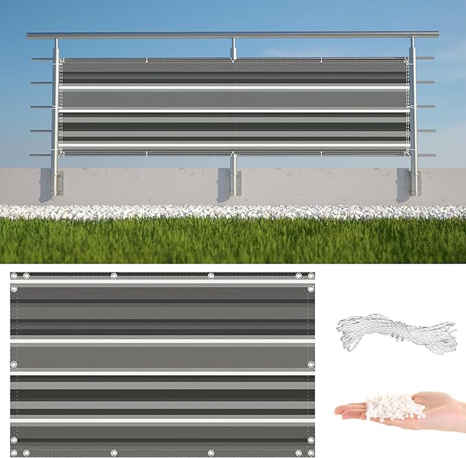 Privacy Fence 2.6' x 26.2' Privacy Protection Weatherproof Patio Privacy Screens for Balcony, Included Cable Ties Customized size for Deck Apartment Porch Backyard Patio Outdoor, Black White Stripes