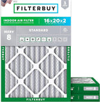 Filterbuy 16x20x2 Air Filter MERV 8 Essential Dust & Allergy Defense (3-Pack), Electrostatic Pleated HVAC AC Furnace Filters Replacement, Made in USA (Actual Size: 15.50 x 19.50 x 1.75)