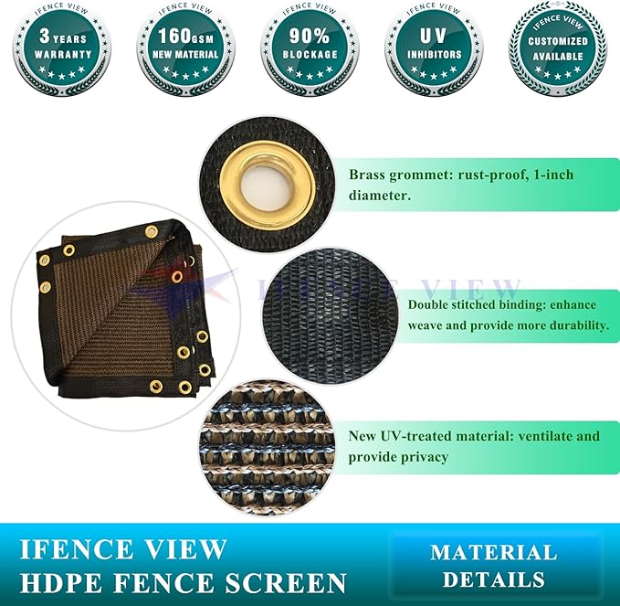 Ifenceview 6'x1' to 6'x100' Brown Shade Cloth Panels Fence Privacy Screen Fabric Mesh Net for Construction Site Yard Driveway Garden Railing Pool Balcony Canopy Awning 160 GSM (6' x 68')