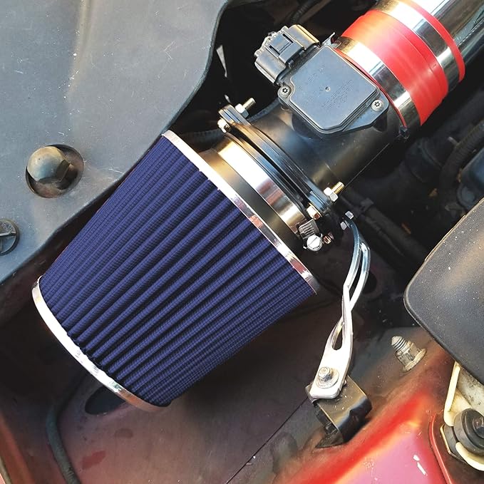Mortar Aftermarket Auto Air Filter Replacement - Car Enthusiast Class Universal Cold Air Intake Gulps in More Air for More Engine Power & Passionate Induction Sound, 3 In, Blue