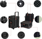 MEIJIA Portable All Weather Waterproof Rolling Hard Camera Case with Customizable Fit Foam and Wheels, 24.6"X19.7"X14.4",Elegant Black