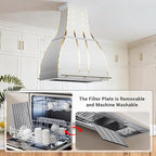 CHETTO C Stainless Steel Range Hood Cover with 4-Speed Vent Hood Insert Custom Handcrafted Metal Kitchen Fan with Towel Rack LED Light 60"W x27"D x18"H White Island Mount