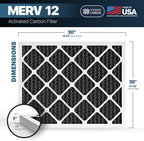 BNX TruFilter 20x25x1 MERV 12 Odor Defense (4-Pack) AC Furnace Air Filter with Activated Carbon - MADE IN USA - Pleated Air Conditioner HVAC AC Furnace Filters - Removes Odor, Mold, Bacteria, Smoke