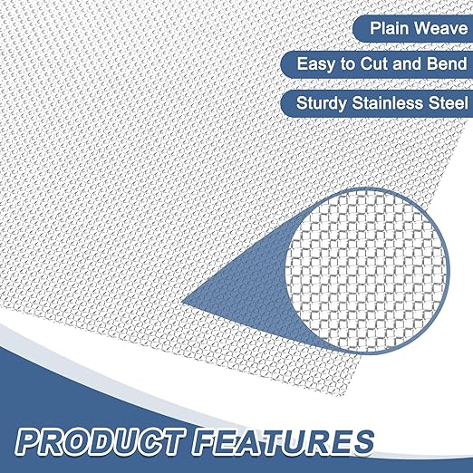 uxcell 20 Mesh 79" x 12" Woven Wire Mesh, 304 Stainless Steel Air Vent Filter Screen, Window Screen Mesh for DIY Projects Vents Cover Filtration Animals Fence