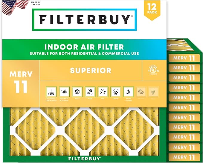 Filterbuy 8x8x1 Air Filter MERV 11 Superior Pet & Allergy Defense (12-Pack), Electrostatic Pleated HVAC AC Furnace Filters Replacement, Made in USA (Actual Size: 8.00 x 8.00 x 0.75)