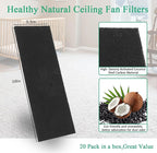 20 Pcs Ceiling Fan Filters for Blades, Fan Air Purifier Pads with Activated Coconut Shell Carbon, Universal Easy Stick Ceiling Fans Filter Fit for Common Household Office Contaminants