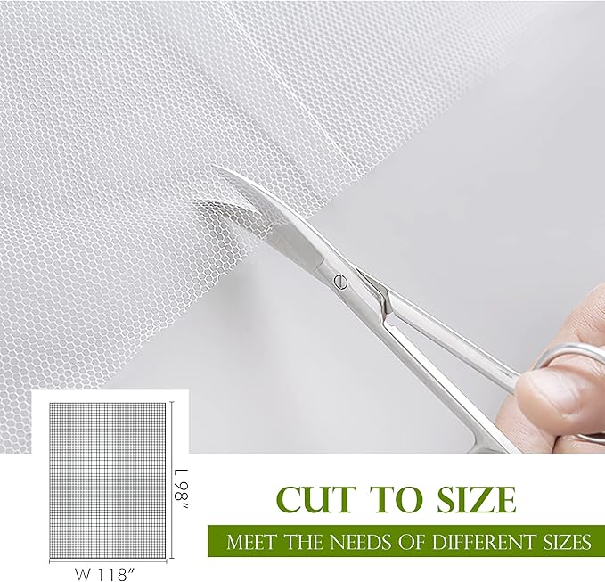 RYB HOME 2 Panels Porch Screen Mesh Outdoor Curtains Lightweight Mosquito Netting for Patio Gazebo Pool Hut Bug Garden Netting Size Adjustable, White, 118 inches Wide x 84 inches Long