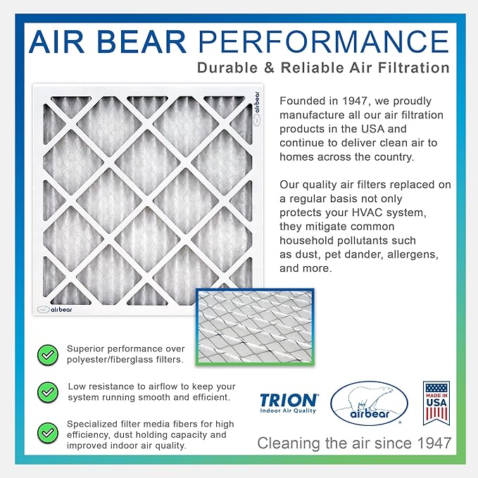 12x36x1 Air Filter MERV 8 (4-Pack) TRION Air Bear Pleated HVAC Air Filter Replacement (Actual Size: 11.50 x 35.50 x 0.75 Inches)