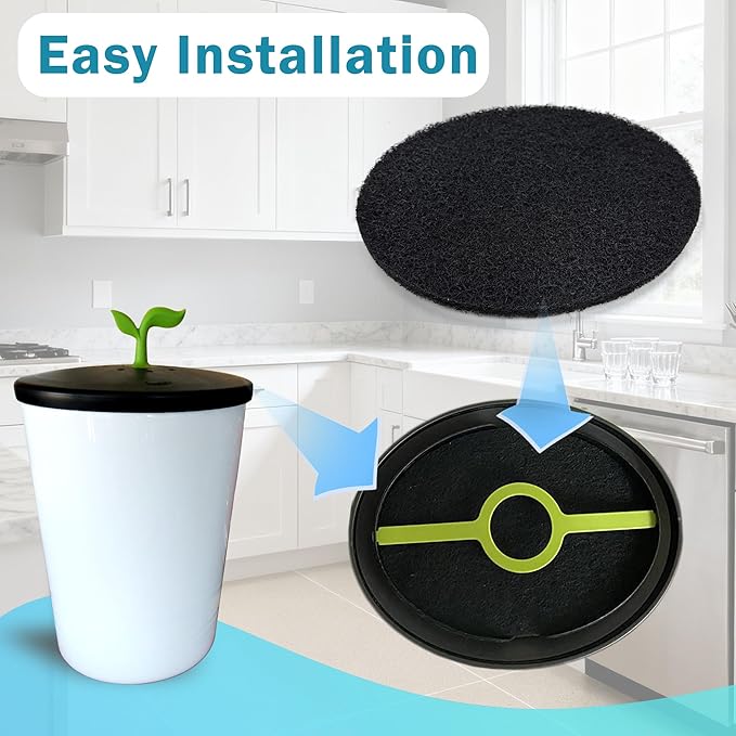 NewKe 6 Pack Natural Charcoal Filter Refills for Chef'n 401-420-120 EcoCrock Counter Compost Bin, Compost Bucket in Indoor, Oval-Shaped Charcoal Filters, Approx 6-1/2 x 5 in 3/8 in Thick
