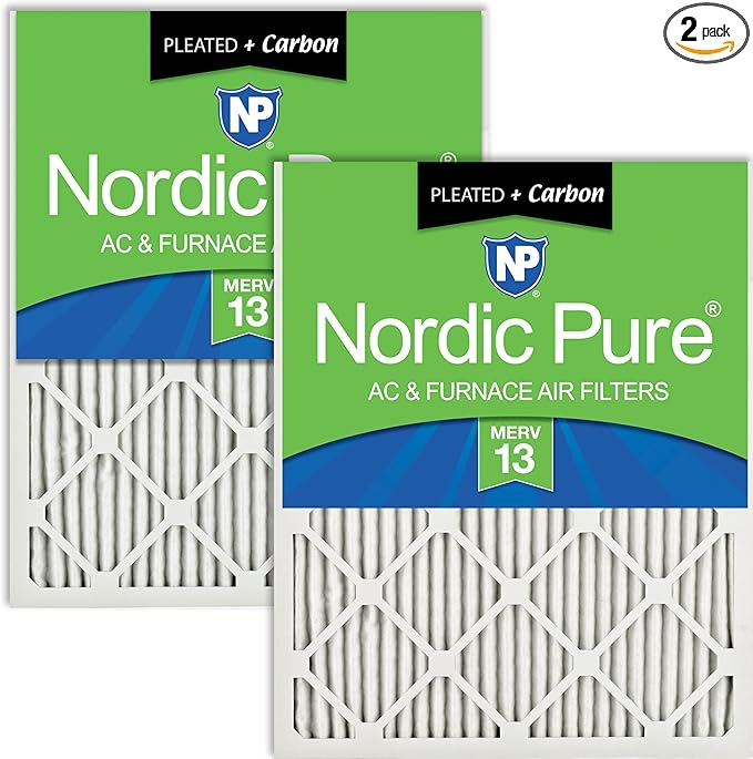 Nordic Pure 18x24x1 (Actual Size: 17 1/2 x 23 1/2 x 3/4) Pleated Air Filters MERV 13 Plus Carbon 2 Pack