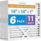 LotFancy 14x14x1 Air Filter MERV 11 6-Pack, Electrostatic Pleated AC Furnace Air Filter, Captures Dust, Smog & Pet Dander, Actual Size: 13.75"x13.75"x0.75"