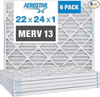 Aerostar 22x24x1 MERV 13 Pleated Air Filter, AC Furnace Air Filter, 6 Pack (Actual Size: 21 7/8" x 23 7/8" x 3/4")