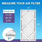 LotFancy 12x24x1 Air Filter MERV 11 4-Pack, Electrostatic Pleated AC Furnace Air Filter, Captures Dust, Smog & Pet Dander, Actual Size: 11.75"x23.75"x0.75"