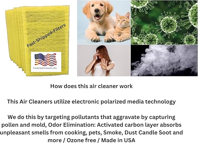 Fast-Shipped-Filters 10 Pack 19 3/8x19 3/8 Replacement Filter Pads Compatible with MicroPower Guard One Hour Air Cleaner Refill Yellow (10, Yellow, 19 3/8x19 3/8)