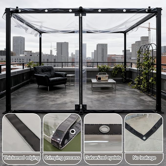 Curtain Patio Enclosure, Water Proof PVC Curtains for Gazebos with Zip, Transparent Outdoor Tarps for Patio Enclosure, Camping, Porch(1.6x2.5m)