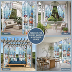Ocean Gnome Outdoor Curtains for Patio Summer Marine Plumeria Shell Wood Blue Waterproof Outside Curtains with Grommet Top Weatherproof Curtain for Cabana Pergola Gazebo, 2 Pack, 54" W x 95" L