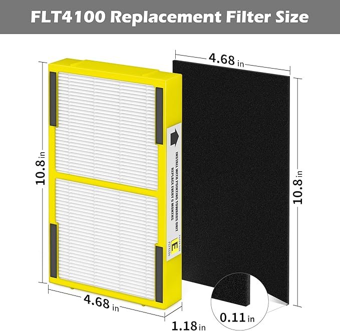 4 Pack FLT4100 HEPA Replacement Filter Size E Compatible With Guardian Technologies model AC4100 AC4100CA AC4150BLCA AC4150PCA AC4150P AC4175W Purifier, Part # FLT4100 / FLT11CB4 / Filter E