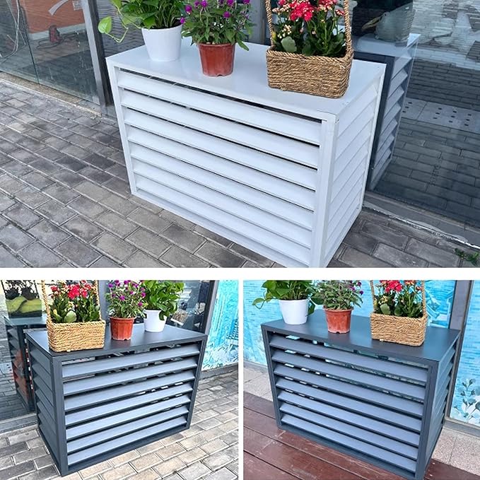 Split Air Conditioner Fence Privacy Screen 4 Panel, Aluminum Air Conditioner and Heat Pump Cover, Trash can Enclosure, Outdoor Flower Stand (Black 100x50x70cm/39x20x28in)