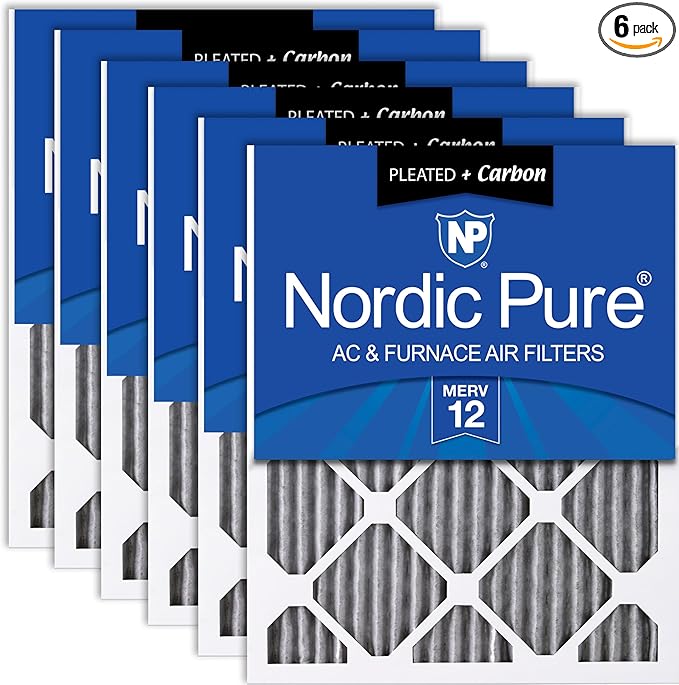 Nordic Pure 20x25x1 (19 1/2 x 24 1/2 x 3/4) Furnace Air Filters MERV 12 Pleated Plus Carbon 6 Pack