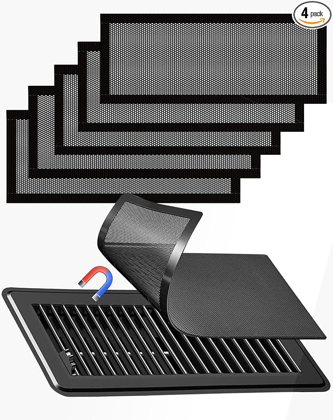 6-Pack Black Magnetic Vent Covers 5x13 Inch - Universal Fit for Floor, Wall & Ceiling Registers (5"-6" Width x 13"-14"Length) | High Airflow Mesh Design | Tool-Free Easy Installation